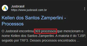 Print do Jusbrasil comprovando 369 processos